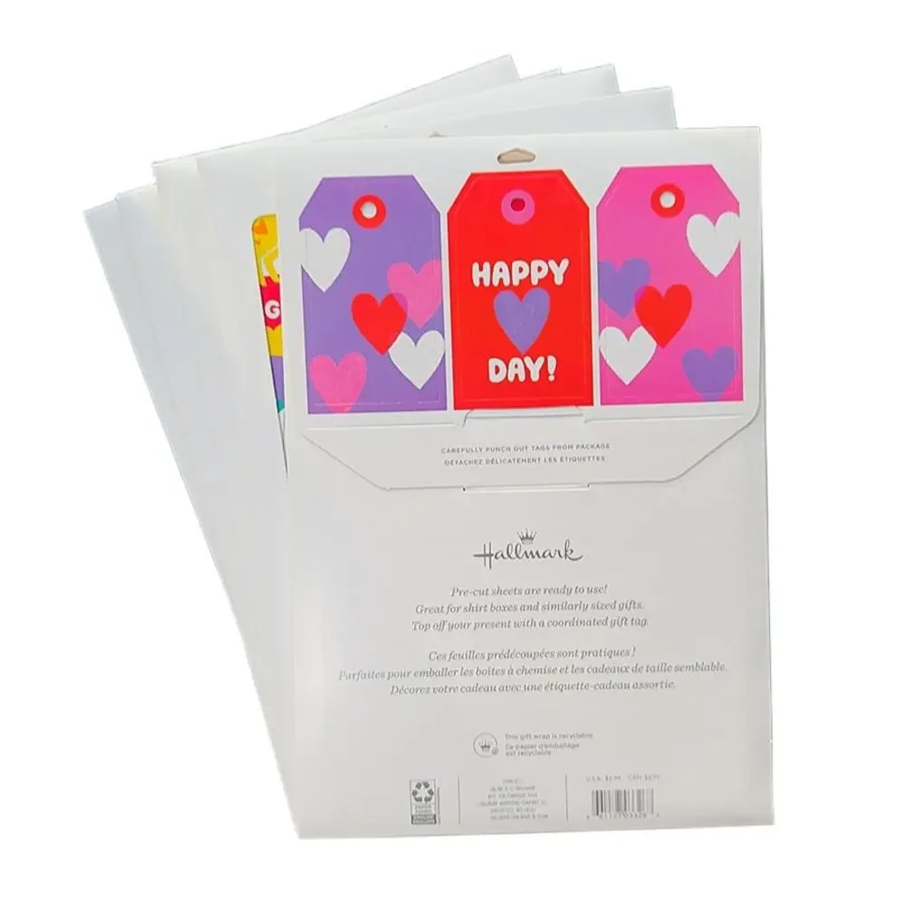 Hallmark Valentines Day 5-Pack Gift Wrap Sheets/Tags Hugs & Kisses New